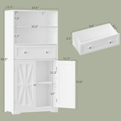 VECELO Bathroom Floor Storage Cabinet with Drawer, Freestanding Storage Unit with Adjustable Shelves, Open Compartments, for Bathroom, Living Room, Kitchen, White