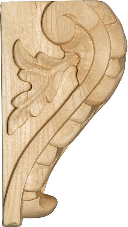 Ekena Millwork CORW04X03X06BARO Large Acanthus Leaf Block Wood Corbels, 3 3/4"W x 3 1/4"D x 6"H, Red Oak