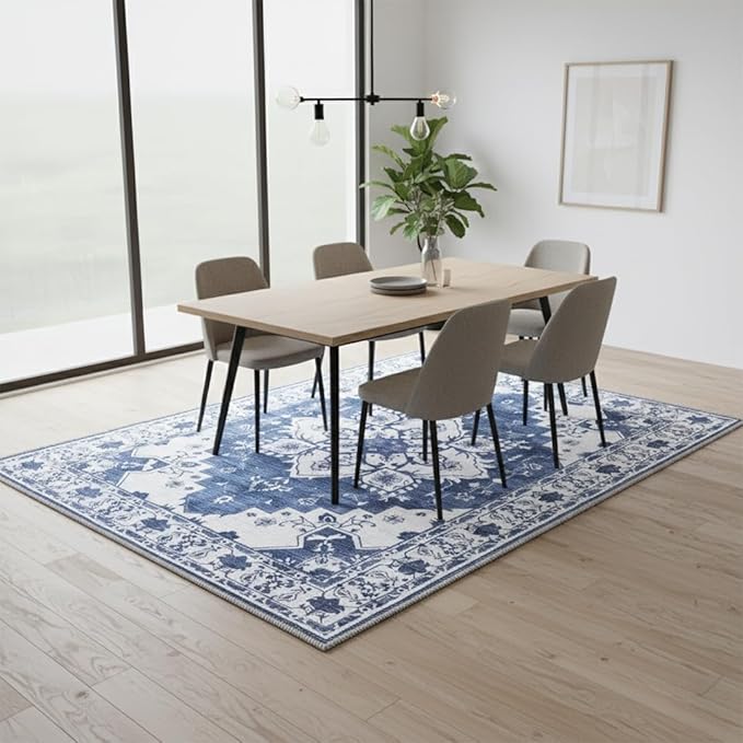 Muddy Mat짰 Navybell 3ft x 5ft Washable Area Rugs for Living Room, Bedroom & Dining Room ??Modern Soft Low Pile Non Slip Carpet ??Pet Friendly Waterproof Foldable Rugs for Home