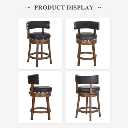 COLAMY Swivel Bar Stool, Modern Swivel Barstool with Back, Counter Height Bar Stools, 25 Inch Upholstered Wood Barstool for Kitchen Island Dining Room Bar, Dark Brown