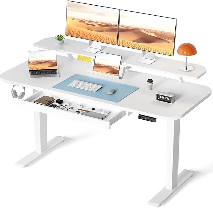 COMHOMA Electric Standing Desk with Drawers, 48 x 24'' Sit Stand up Desk with Monitor Stand, Laptop Stand, Height Adjustable Ergonomic Home Office Computer Desk with Memory Preset Controller