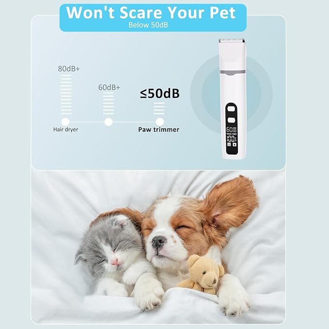 Dog Clippers for Grooming, 4 in 1 Dogs Paw Trimmer Pet Grooming Kit, Low Noise Dog Shavers with Nail Grinder Quiet, Rechargeable Cordless Electric Pets Clippers, 2-Speed Pet Hair Trimmer for Dogs Cat