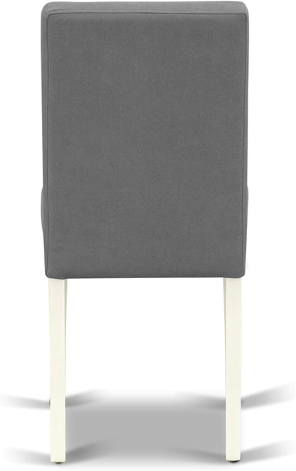 East West Furniture VAAS7-LWH-41 7 Piece Modern Dining Table Set contain A Dinner Table and 6 Platinum Gray Polyester Fabric Wooden Chairs with Stylish Back- Linen White Finish