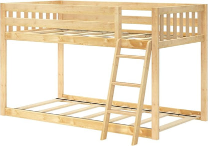 Max & Lily Fundamental Twin Low Bunk Bed, Kids Solid Wood Modern Bed Frame with Strong Wooden Slats, Non-Toxic Finishes, High Weight Capacity, Natural