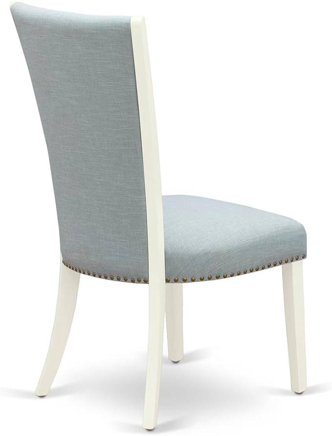 East West Furniture V027VE215-7 7 Piece Dining Table Set Consist of a Rectangle Dining Room Table with V-Legs and 6 Baby Blue Linen Fabric Upholstered Chairs, 40x72 Inch, Multi-Color