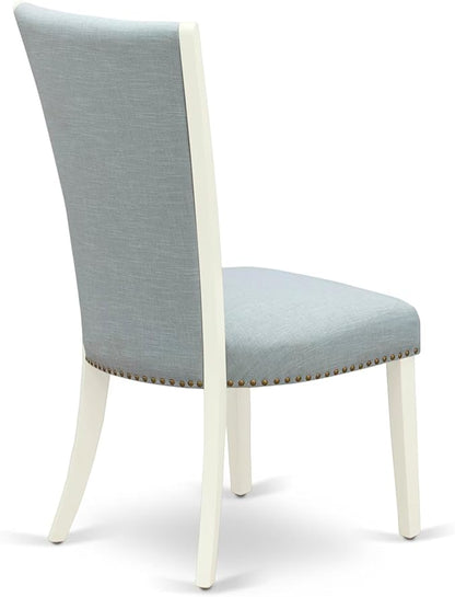 East West Furniture V027VE215-7 7 Piece Dining Table Set Consist of a Rectangle Dining Room Table with V-Legs and 6 Baby Blue Linen Fabric Upholstered Chairs, 40x72 Inch, Multi-Color