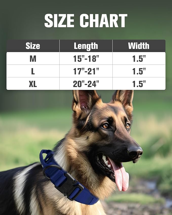 Joytale Tactical Dog Collar with Handle, Adjustable Heavy Duty Military Collar with 2 Patches for Training, Suitable for XLarge Dogs, Navyblue, XL