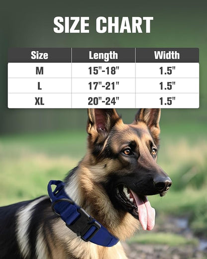 Joytale Tactical Dog Collar with Handle, Adjustable Heavy Duty Military Collar with 2 Patches for Training, Suitable for XLarge Dogs, Navyblue, XL