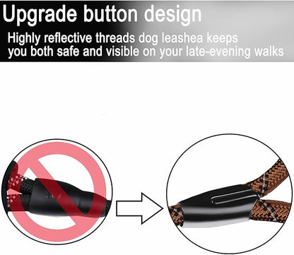 6 FT Heavy Duty Dog Leash, Durable Premium Quality Strong Training Rope Slip Leash with Comfortable Padded Handle and Highly Reflective Threads for Small Medium and Large Dogs, (Brown)