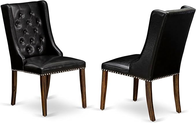 East West Furniture V797FO749-7 7 Piece Dining Room Table Set Consist of a Rectangle Kitchen Table with V-Legs and 6 Black Faux Leather Parson Dining Chairs, 40x72 Inch, Multi-Color
