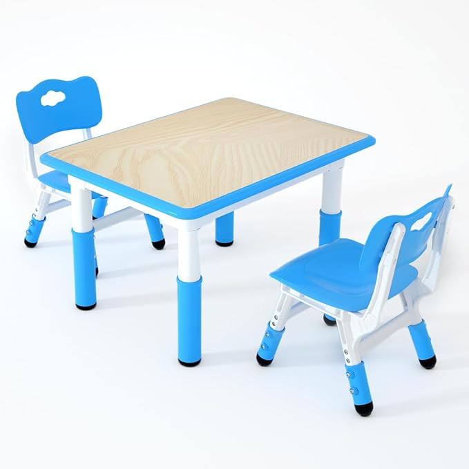 Kids Table and 2 Chairs Set，Height Adjustable Children Table & Chair，Toddlers Study Multi-Activity Table with 31.5"x23.6" Wipe-Clean Desktop，for Classrooms, Homes & Daycares