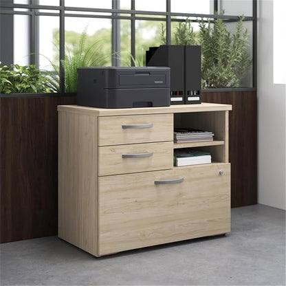 Bush Business Furniture Studio C Office Storage Cabinet with Drawers and Shelves in Natural Elm, Organization for Home or Professional Workspace