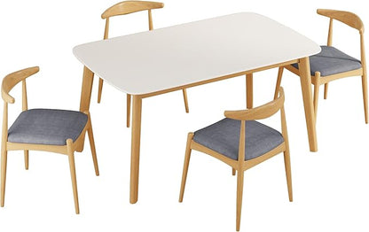 5-Piece Dining Set, Mid-Century Modern Solid Wood Table & Chair Set for 4, Kitchen, Dining Room, Restaurant, Natural Oak+Gray