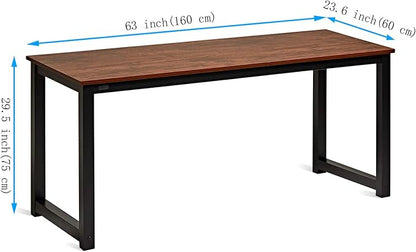 Decoholic 63 Inch Computer Desk, Home & Office PC Laptop Study Writing Table Workstation with Leg Bars, Modern Simple Industrial Style, Rustic Brown