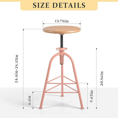 Set of 2 Modern Bar Stools-24.4-28.3 Counter Height Adjustable Patio Stool-Industrial Dining Stool for Home Kitchen-Retro Cafe Chairs with Swivel Wooden Seat