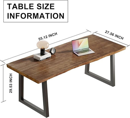 Solid Wood Computer Desk,Rustic Style 55-inch Large Office Desk- Modern Gaming Working for Home Office, Modern Simple Design, Ideal for Study, Writing, Dining