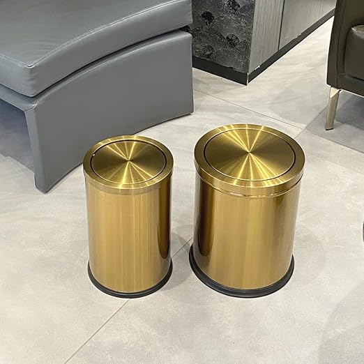 15L/4GAL Gold Bathroom Trash Can, Small Waste Basket with Flipping Lid,Modern Trash can, Golden Trash Can for Bathroom,Kitchen，Living Room,Hotel,Office(Singer Gold)