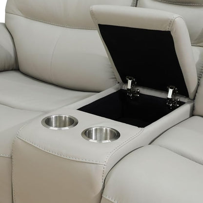 Electric Power Recliner Loveseat Genuine Breathing Leather Recliner Couch 2-Seater, Comfy Wide Lazy Top Grain Leather Sofa with USB Port, Center Console, Cup Holders (Grey, Two Seater Loveseat)