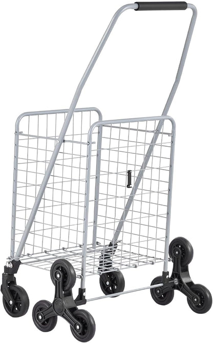 VEVOR Grocery Shopping Cart, 45L Stair Climbing Shopping Cart with 360° Rolling Swivel Wheels, Stair Climber Utility Cart with Tri-Wheels, Foldable Collapsible & Lightweight for Laundry Travel, Silver