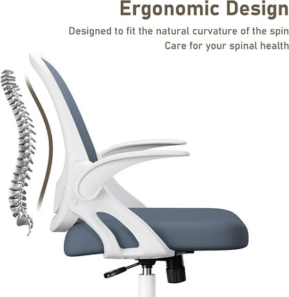 Home Office Chair Work Desk Chair Comfort Ergonomic Swivel Computer Chair, Breathable Mesh Desk Chair, Lumbar Support Task Chair with Wheels and Flip-up Arms and Adjustable Height