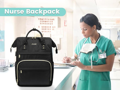 LOVEVOOK 17 inch Laptop Backpack Women, Large Travel Computer Back Pack with USB Charging Port, Anti Theft Backpack for Women Teacher Nurse Work, College Business, Black