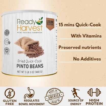 Ready Harvest Emergency Food - Quick-Cook Pinto Beans | Dried Beans | Survival Food | #10 Can | 25-Year Shelf Life | 3 lbs | Cans Filled to the Top