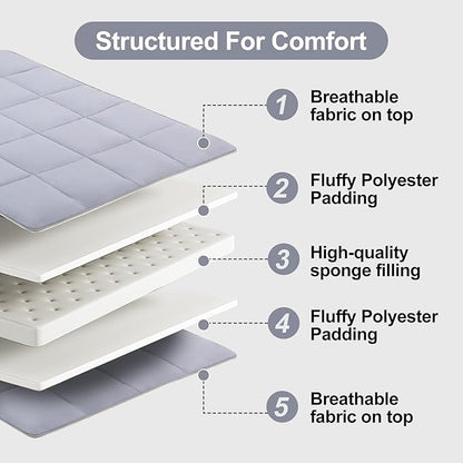 Tiita Floor Mattress Memory Foam Mattress Topper, 4" Thicken Futon Mattress with Storage Bag and 2 Straps, Portable Roll Up Travel Car Camping Mattress Sleeping Pad Full Size, Grey