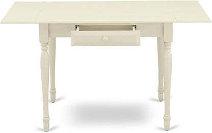 East West Furniture MZKE3-LWH-W 3 Piece Kitchen Table & Chairs Set Contains a Rectangle Dining Table with Dropleaf and 2 Dining Room Chairs, 36x54 Inch, Linen White