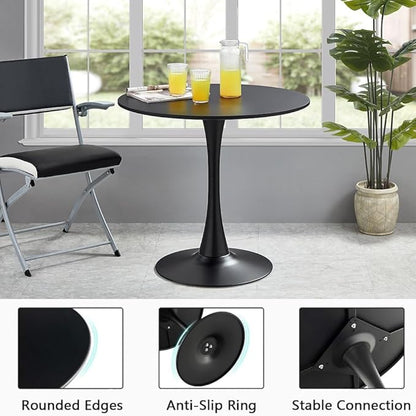 27.3" Tulip Dining Table, Black, Perfect for 2-4 People, Mid-Century Modern Style, Round MDF Top with Sturdy Base for Dining Room, Living Room, Cafe