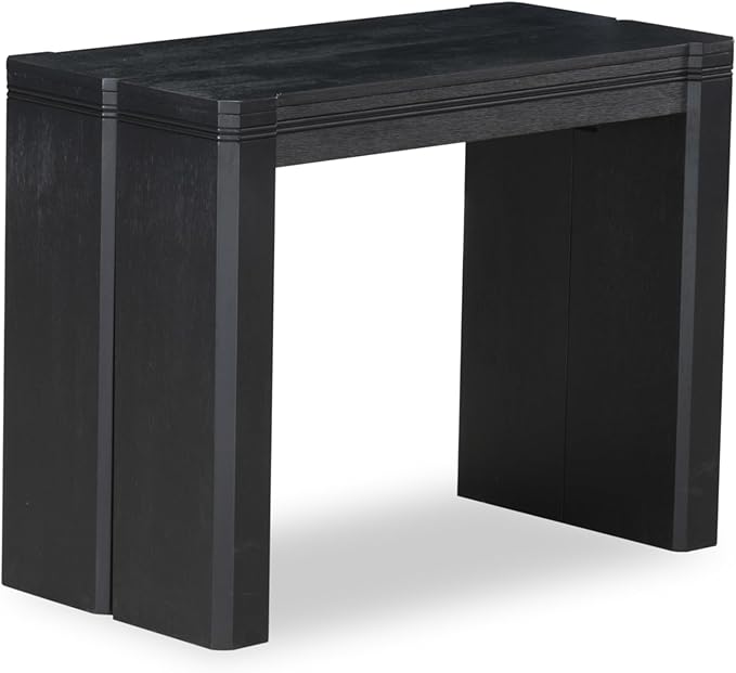 X07X1-B06-24 9-pc Modern Dining Room Table Set a Rectangular Dining Table and 2 wooden Benches and 7 Black Polyester Stackable Chair, 39x120 Inch, Wire Brushed Black