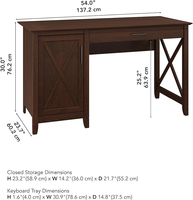 Bush Furniture Key West Computer Desk Farmhouse PC Table for Home Office, 54W w/Storage, Bing Cherry