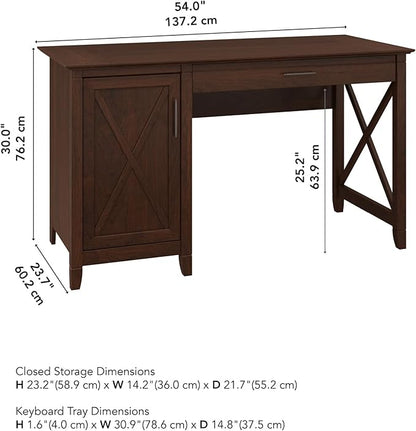 Bush Furniture Key West Computer Desk Farmhouse PC Table for Home Office, 54W w/Storage, Bing Cherry