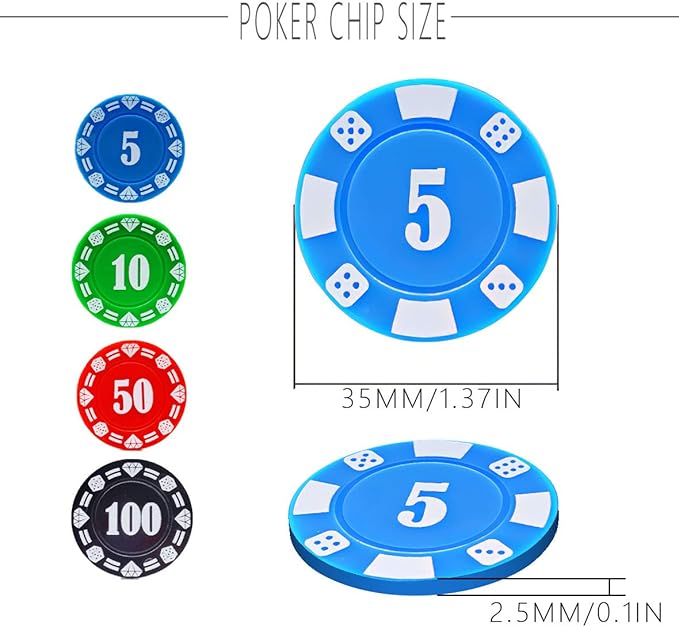 200 Plastic Poker Chips with Storage Box Set,Denomination Printed Casino Style Chip for Texas Home Game Holdem Poker Nights,Blackjack,Roulette Games,Casino Parties