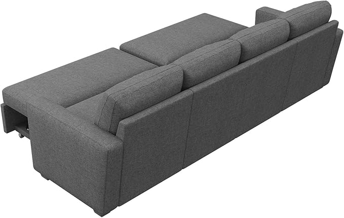 HONBAY Modular Sectional Sleeper Sofa Bed, with Pull Out Bed, Linen Convertible Sectional Couches for Living Room - Dark Grey
