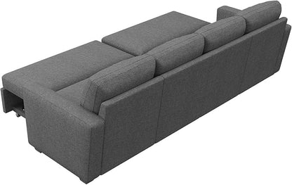 HONBAY Modular Sectional Sleeper Sofa Bed, with Pull Out Bed, Linen Convertible Sectional Couches for Living Room - Dark Grey