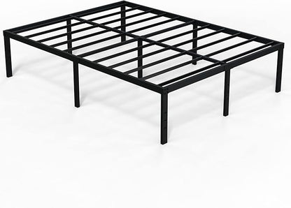 EMODA 18 Inch King Bed Frame No Box Spring Needed, Heavy Duty Tall Metal Platform with Large Storage Space, Noise Free, Easy Assembly, Black