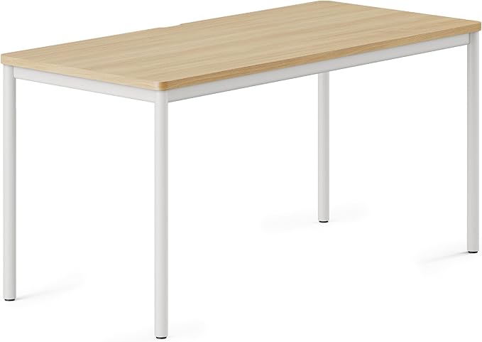 Branch Daily Desk - Functional at Home Office Desk with Effortless Assembly, Timeless Design, Rounded Corners, and Built-in Cable Notch - 58” W x 27” H x 24” D - Woodgrain - White