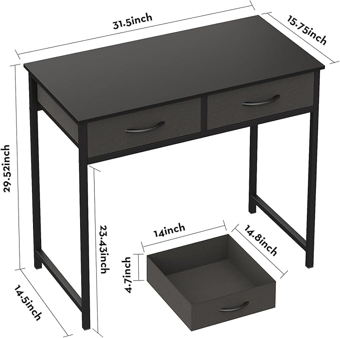 WOHOMO Small Computer Desk with Drawers, 31.5 Inch Black Vanity Desk with Storage, Home Office Computer Desk for Small Spaces, Modern Work Writing Study Table, Black
