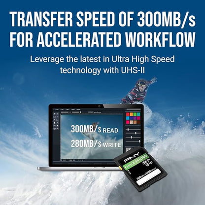 PNY 64GB EliteX-PRO90 UHS-II SDXC Memory Card – R300MB/s W280MB/s, U3, V90, 8K UHD, Full HD, UHS-II for Professional Photographers & Content Creators, DSLR, Mirrorless Cameras, Advanced Video Cameras