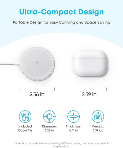 Anker Zolo Magnetic Wireless Charger, Qi2 Certified 15W MagSafe-Compatible Wireless Charging Pad, for iPhone 17/16/15/14/13/12 Series, AirPods, and More (Not for Pixel, Adapter Not Included)