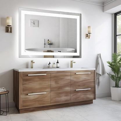 Simple Deluxe LED Bathroom Mirror 32x40 Inch Tempered Glass - Frameless LED Backlit Lighted Mirror for Bathroom Vanity with Anti-Fog, 3 Colors Dimmable, Memory Function, Wall-Mounted