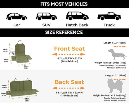 FUNNYFUZZY Chenille Dog Car Seat Cover for Pets, Waterproof Car Seat Protector with Nonslip Bottom, Scratchproof Soft Dog Seat Cover for Car, Truck and SUV, Front Seat(Green, 17.7''W x 18.1''L×21.3"H)