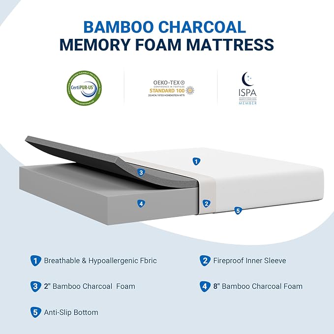 Avenco Full Size Mattress, 12 Inch Full Mattress in a Box with Bamboo Charcoal Memory Foam for Cooling Sleep & Pain Relief, Medium Soft Guestroom Full Bed Mattresses, CertiPUR-US Certified