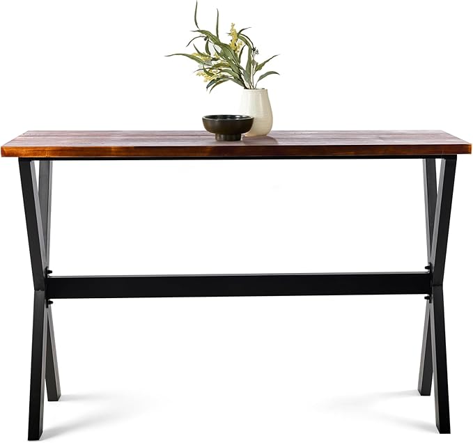 Bar Table, 47.24"L×41.33"H Bar Height Pub Table High Top Rectangular Sofa Console Table Kitchen Dining Coffee Table, for Narrow Space, Living Room, Indoor, Rustic Brown Wood, Industrial Black Metal