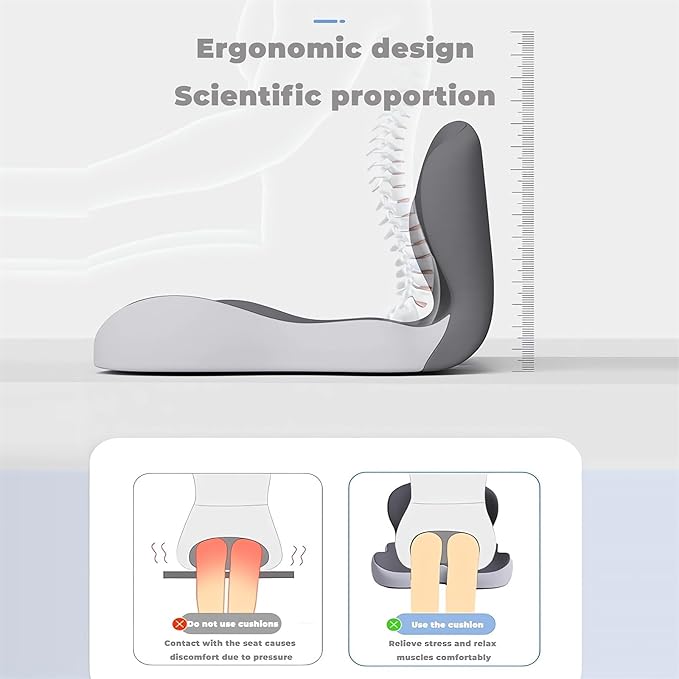 Memory Foam L-Shaped Integrated Seat Cushions for Car Truck Driver Ergonomic L Shape Lumbar Cushion Sciatica Back Pain Relief Office Chair Butt and Back Support Pillow Long Driving Booster Seat