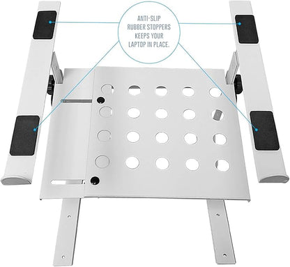 AxcessAbles Two-Tier Adjustable DJ Stand with Clamps | For Controllers and Laptops up to 20lbs.| Controller Stand Compatible with DDJ-REV1, DDJ-FLX4, Party Mix | (LTS-03 White)