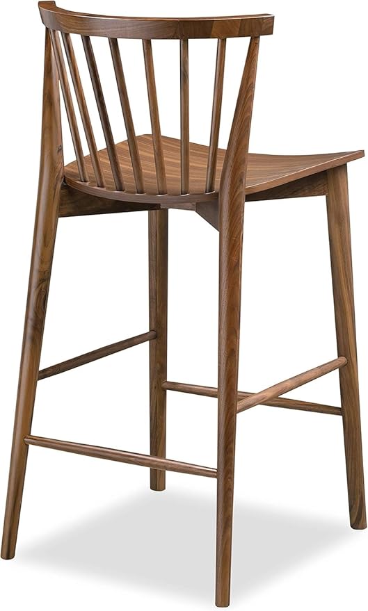 POLY & BARK Ligna Counter Stool Walnut – Mid-Century Inspired Stool with Sculpted Spindle Back – Solid American Oak Frame and Engineered Wood Veneered Seat – Fully Assembled and Ready to Use