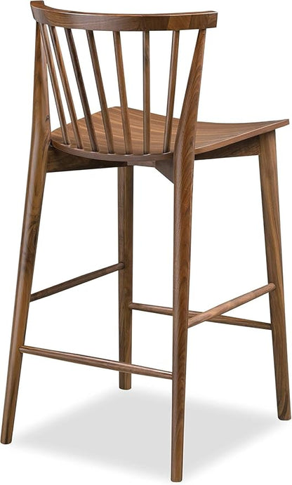 POLY & BARK Ligna Counter Stool Walnut – Mid-Century Inspired Stool with Sculpted Spindle Back – Solid American Oak Frame and Engineered Wood Veneered Seat – Fully Assembled and Ready to Use