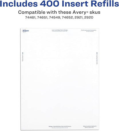 Avery Customizable Name Badge Inserts, 2.25" x 3.5", White, 400 Printable Name Tag Inserts (5390)