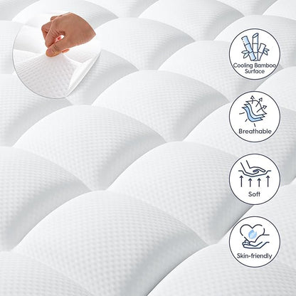 ELEMUSE King Size Dual Layer 3 Inch Memory Foam Mattress Topper, 2 Inch Cooling Gel Memory Foam and 1 Inch Thick Soft Pillow Top Mattress Pad Cover for Back Pain Relief, Bed Topper for Side Sleep